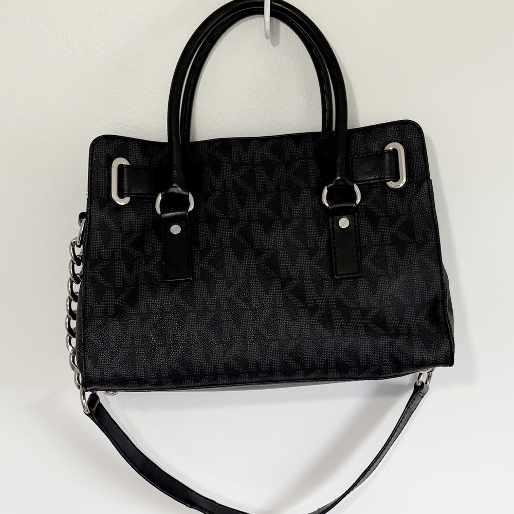 MICHAEL KORS Hamilton Satchel Black Saffiano Leather MK Lock Tote Shoulder Bag - Picture 2 of 15